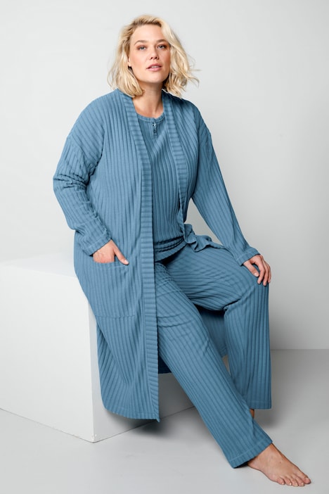 Bademantel, oversized, offene Form, Strukturjersey, Langarm