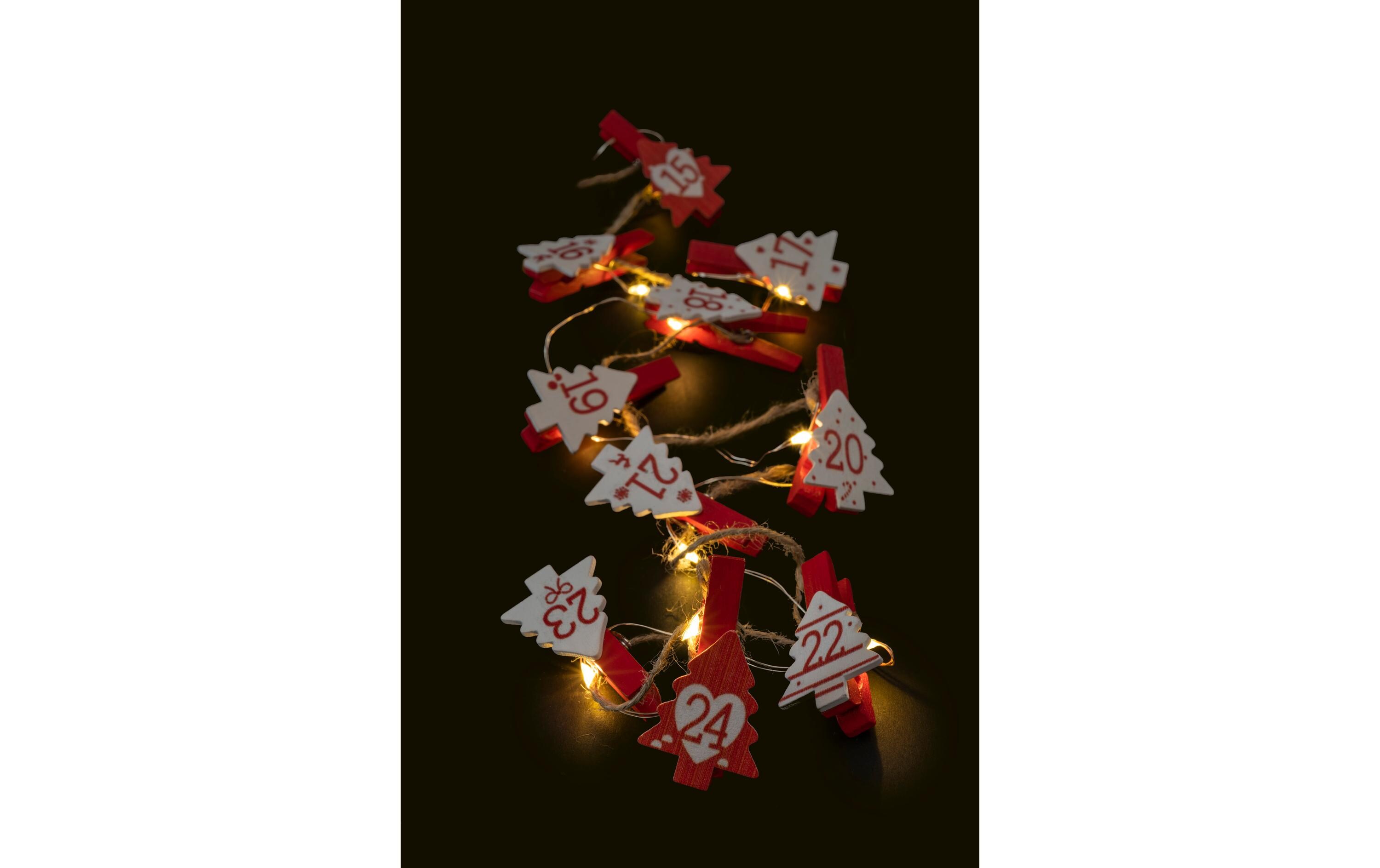 Adventskalender Clips Christmas Trees, 25 LEDs, 1.8 m, RotLED Lichterkette