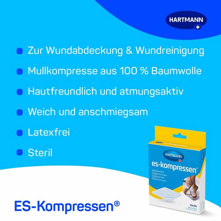 es-kompressen® Mullkompressen 7,5 cm x 7,5 cm steril, 5X2 St