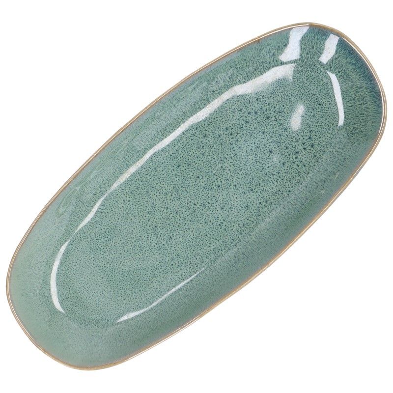Serveerschaal reactieve glazuur, steengoed, groen, 26 x 12 cm