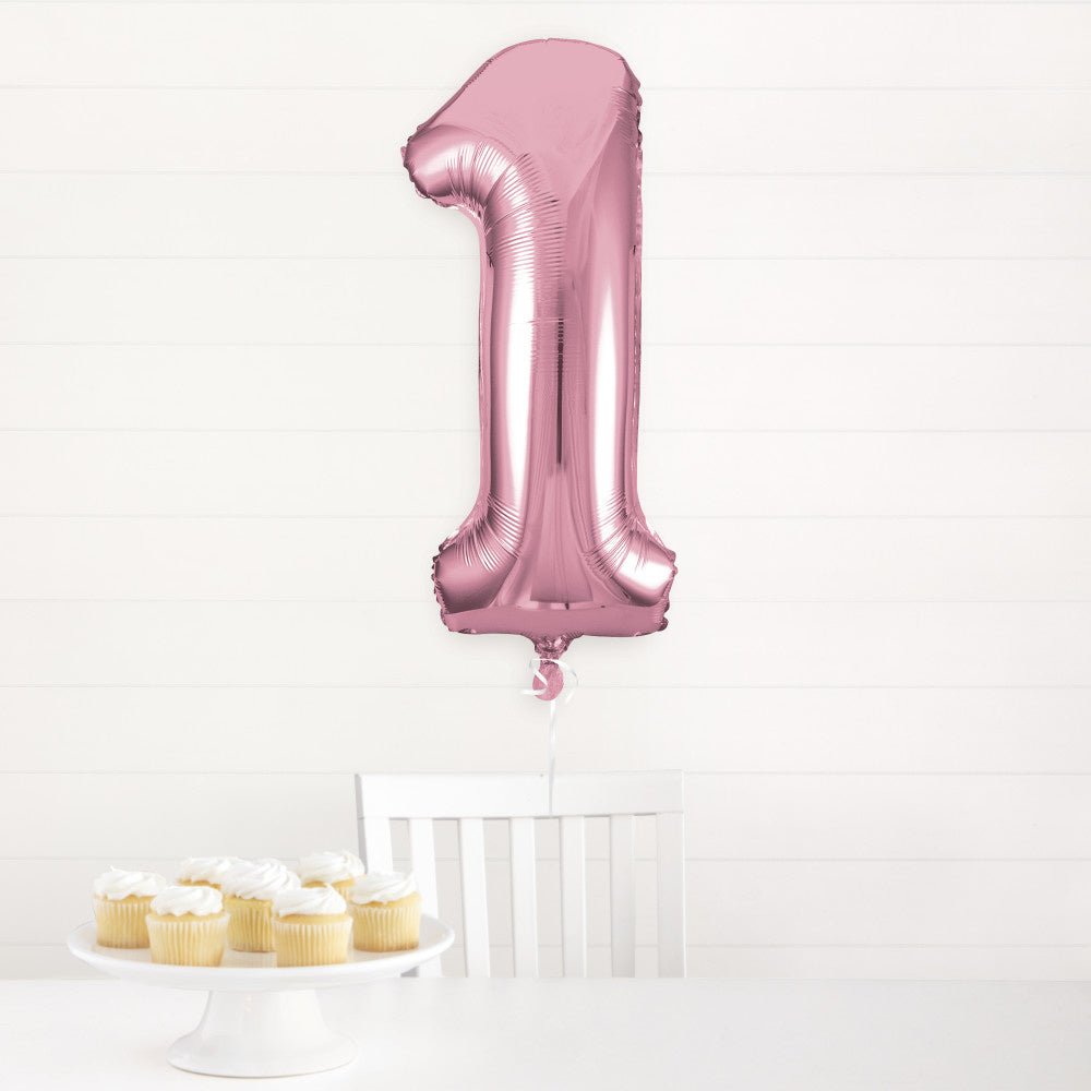 Folie Ballon Cijfer 1 Lichtroze XL 86cm leeg