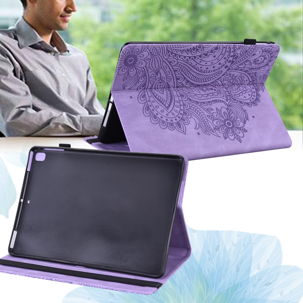 iPad Mini 7 (2024) / Mini 6 (2021) Leder Tasche Flip Cover Blumen Mandala Imprint - Lila