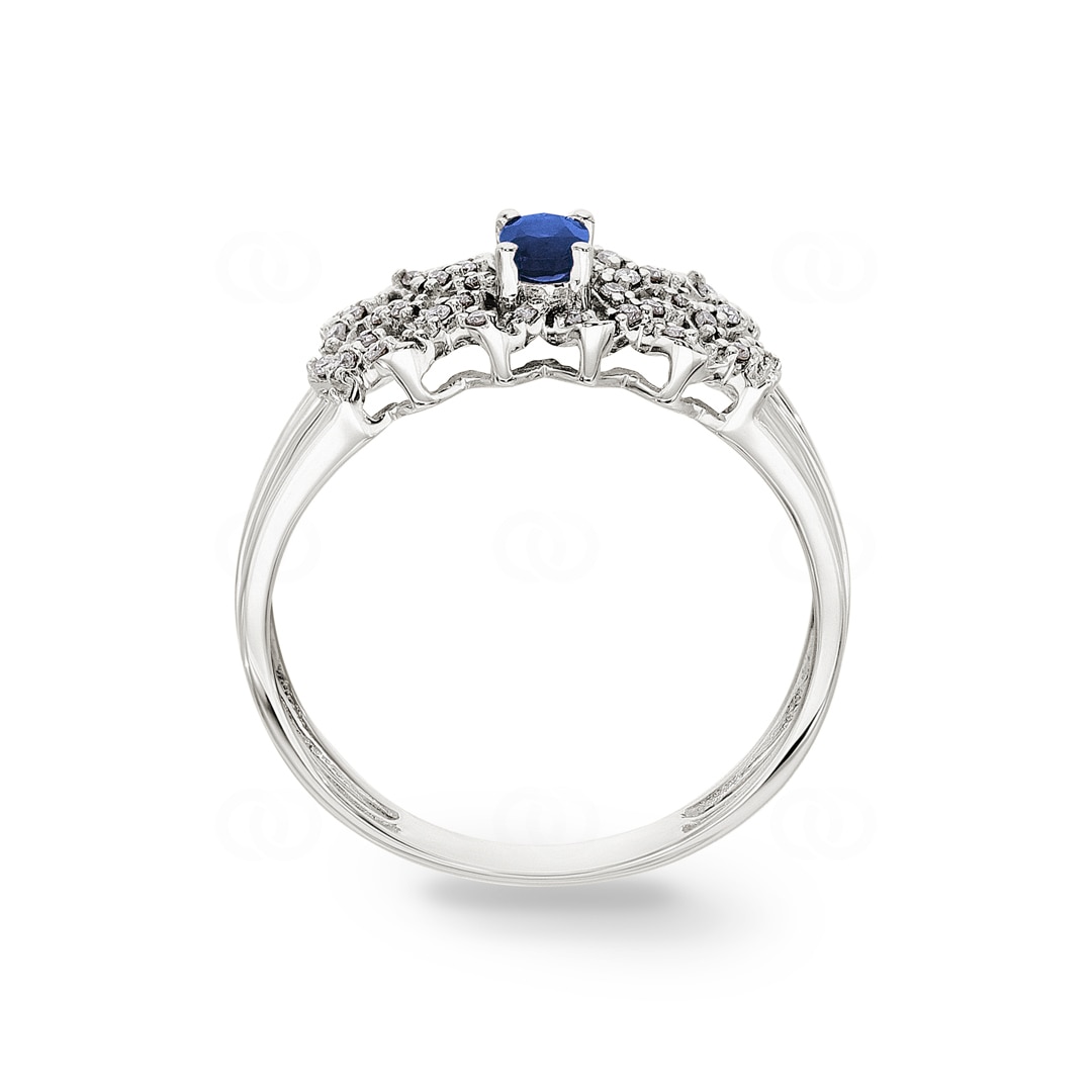 Saphirring 750/18 K Weissgold mit Diamanten 0.09 ct H/si