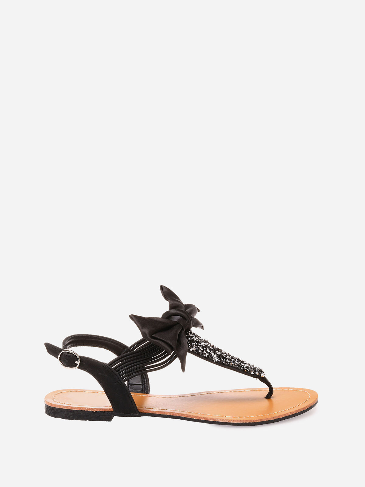 Sandales à strass et noeud- Noir