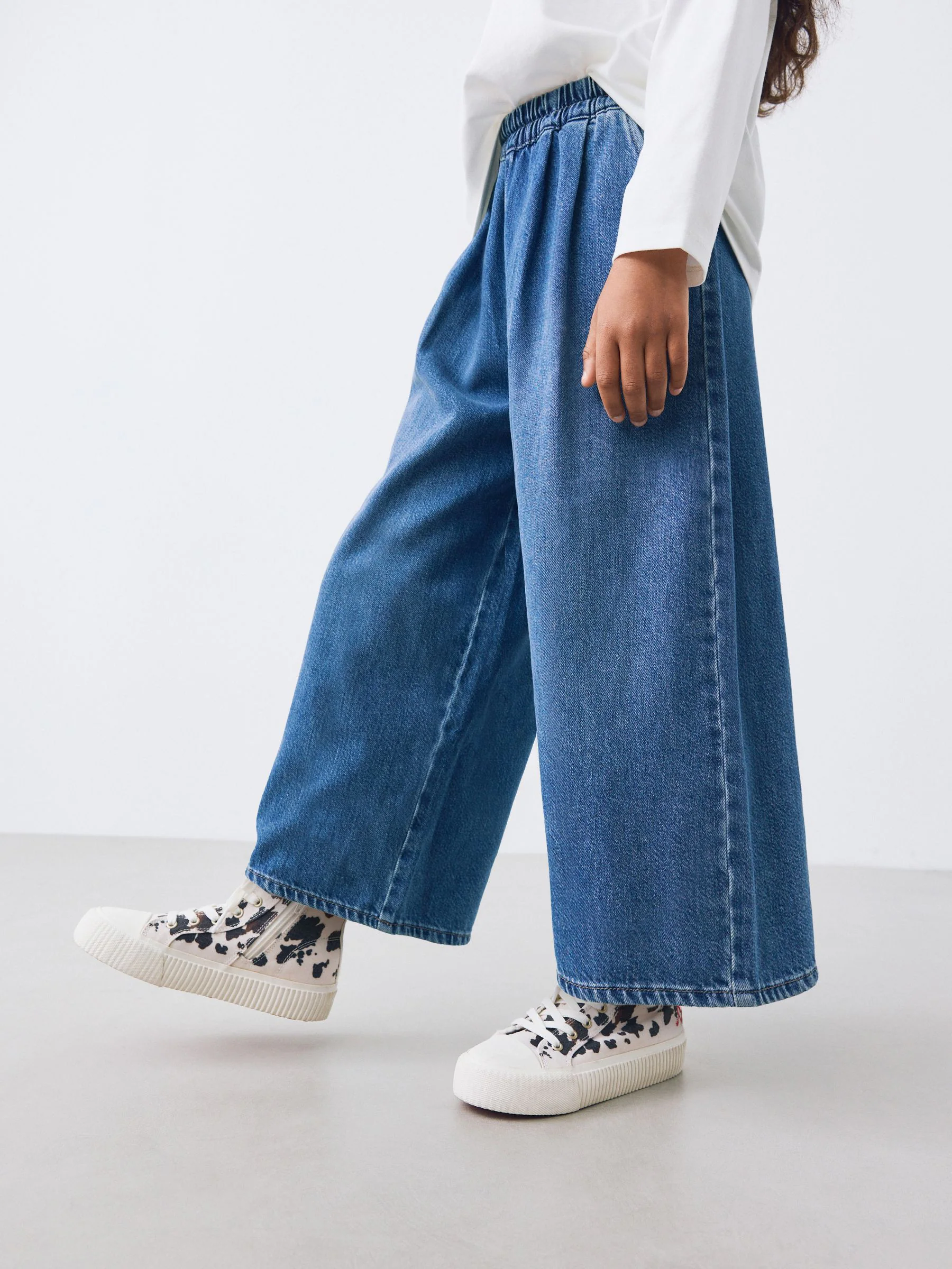 Normaal blauw - Jeans met elastische taille en wijde pijpen (6-16jr)