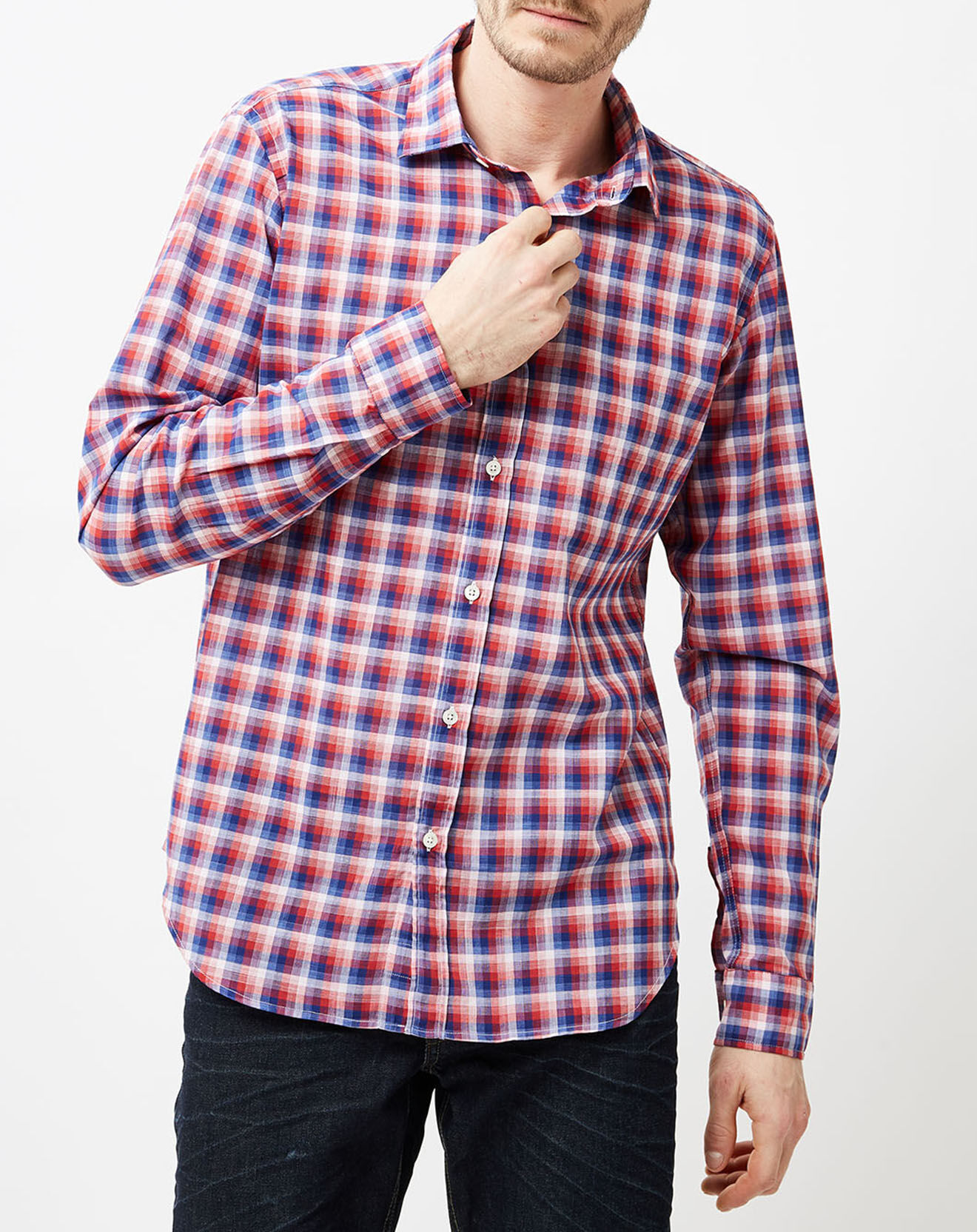 Hartford Chemise Slim Sammy à carreaux bleu/blanc/rouge
