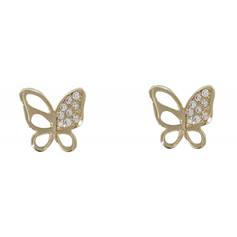 Boucles d'Oreilles Plaqué Or Papillon Ajouré et Strass