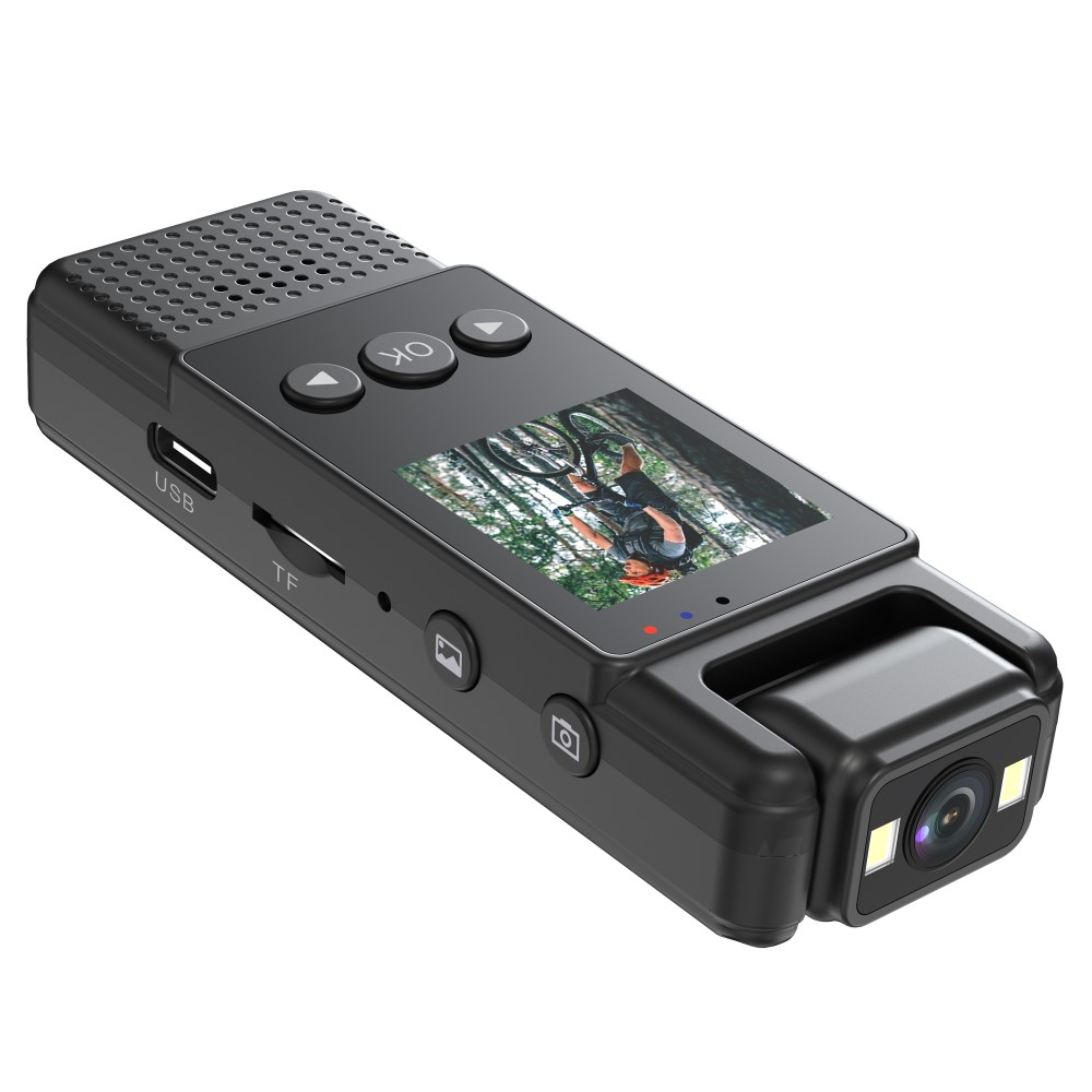 Mini FullHD 1080p Kamera Bodycam mit TFT Display / Sprachaufzeichnung / Nachtsicht / MicroSD Slot / 180° Rotation und Clip-Halter - Schwarz