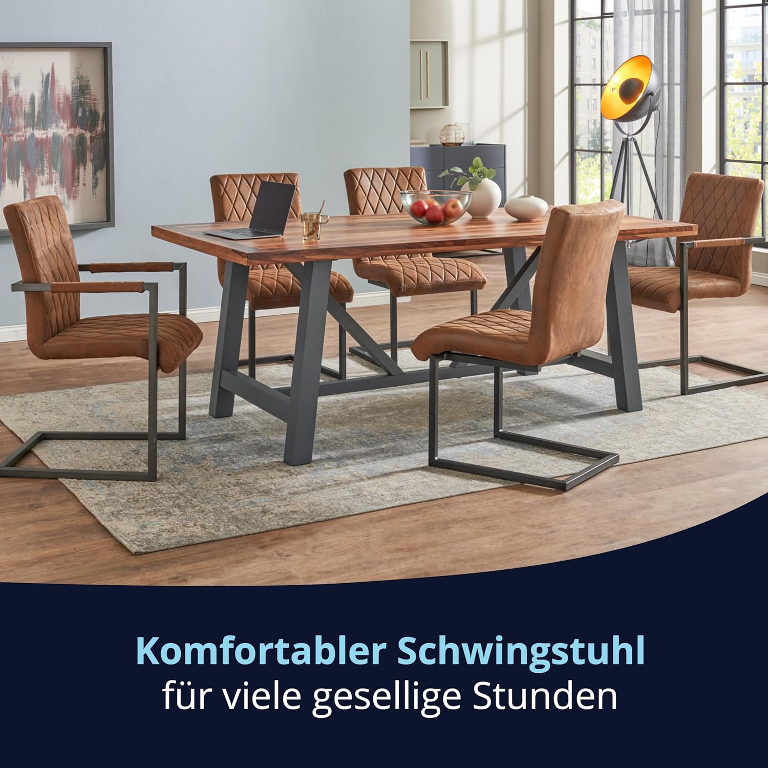 KHG Esszimmerstuhl Bezug aus Mikrofaser braun - Freischwinger in Wildleder Optik bis 110 kg - Küchenstuhl, Schwingstuhl, Polsterstuhl mit Schaumstofffüllung