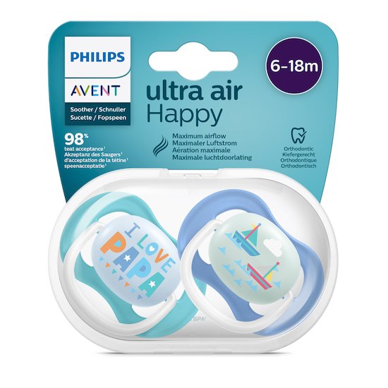 Lot 2 sucettes ultra air   I love papa et bateaux        6-18 mois   de               Philips AVENT