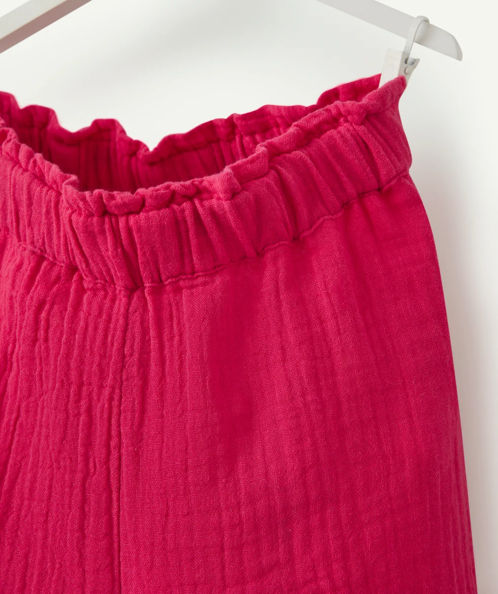 PANTALON FLUIDE ÉVOLUTIF FILLE ROSE EN GAZE DE COTON
