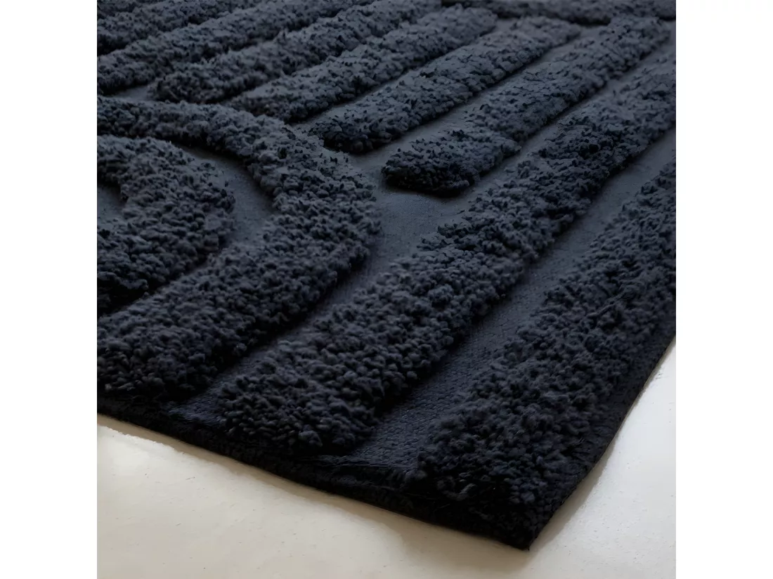 Tapis de salle de bain 40 x 60 cm en coton gris avec motifs - GEORGES