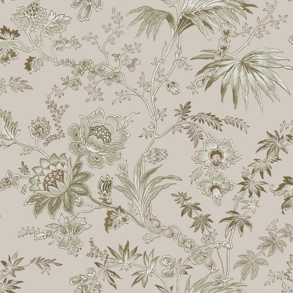 Estahome Vintage Bloemen Behang II - 0,53 x 10,05 m - Donkerblauw / Olijfgroen