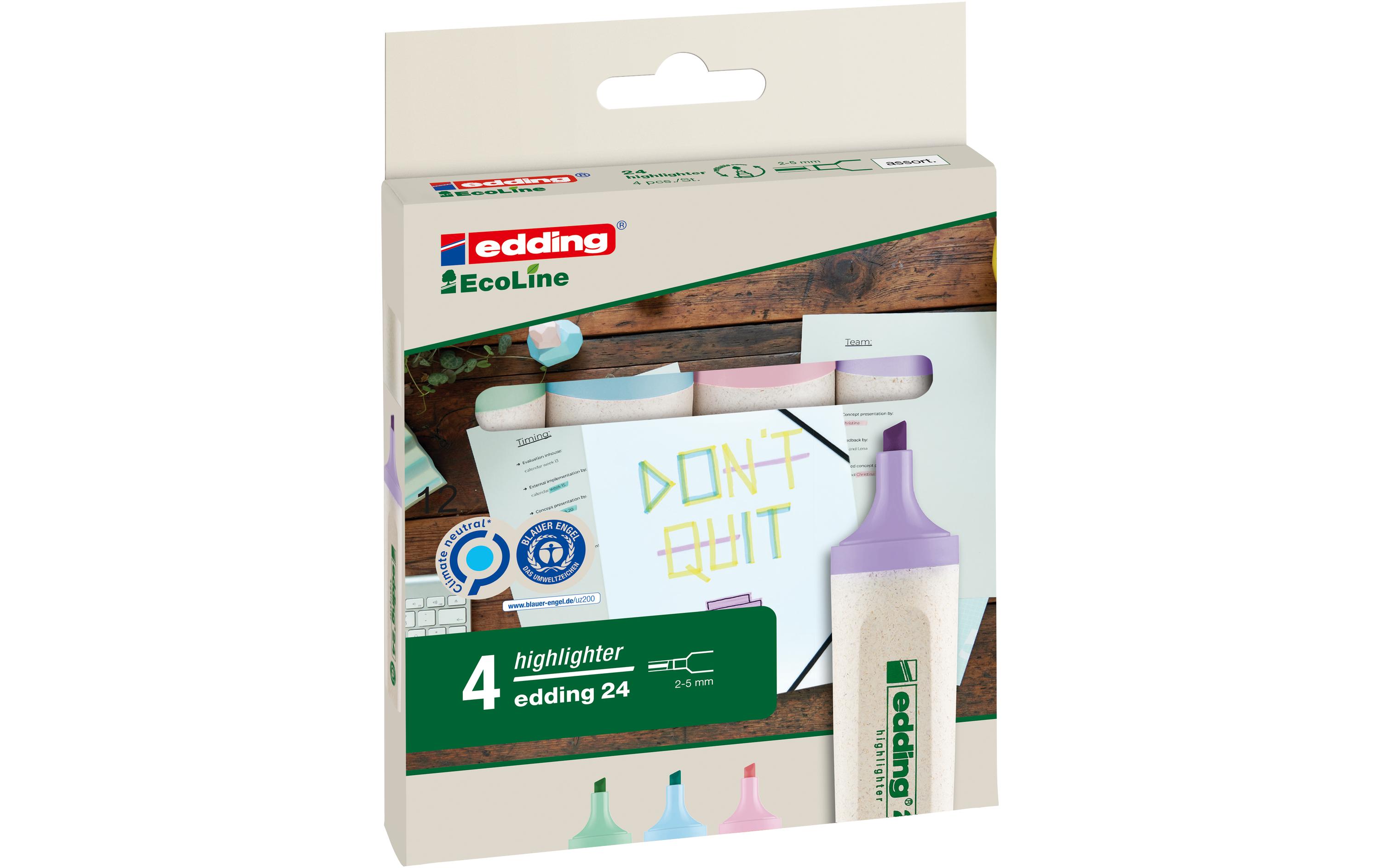 Textmarker 24 EcoLine Pastell 4 Stück assortiertUmweltfreundlicher Textmarker