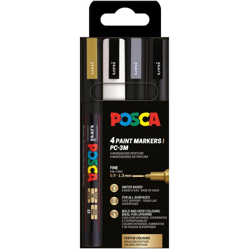 Marqueur Posca PC3M pointe ogive 0,9 à 1,3 mm couleurs assorties - Etui de 4