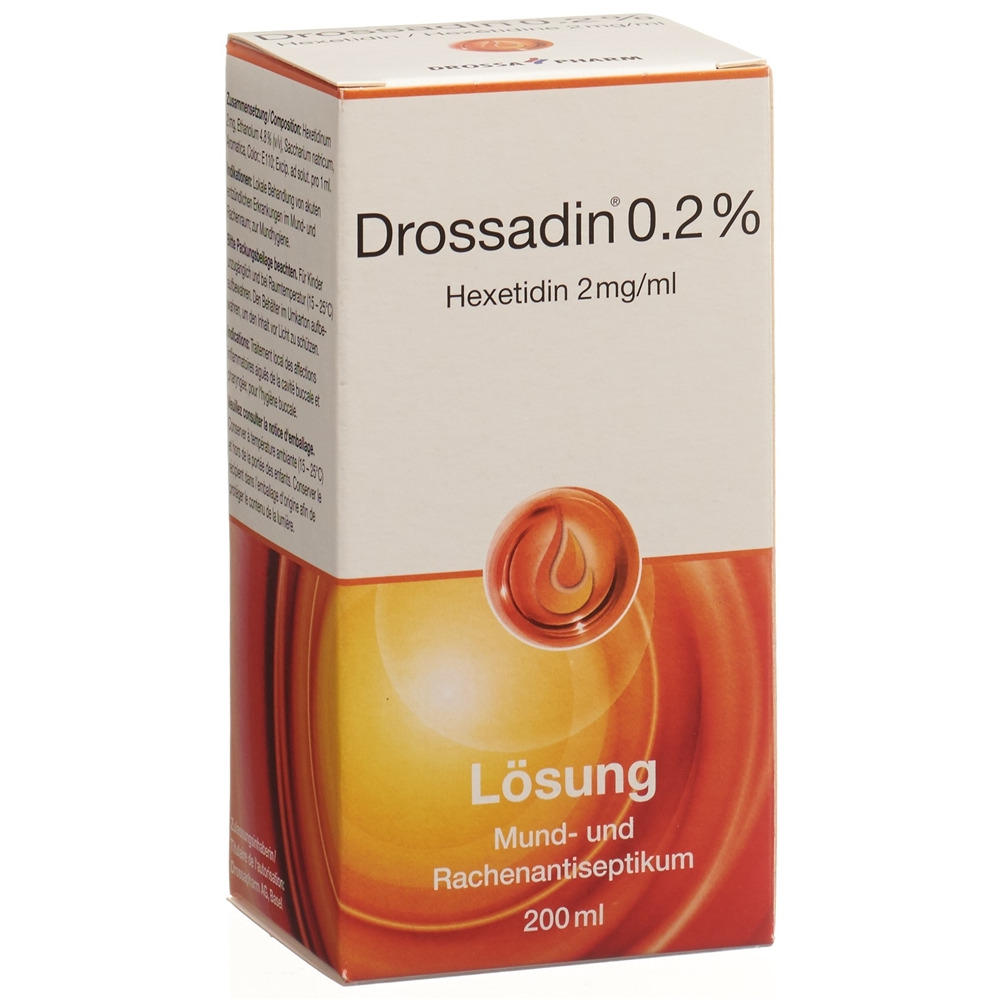 DROSSADIN Lös 0.2 % orange Fl 200 ml<br>200 ml, Flasche, Lösung zur Anwendung in der Mundhöhle, orange