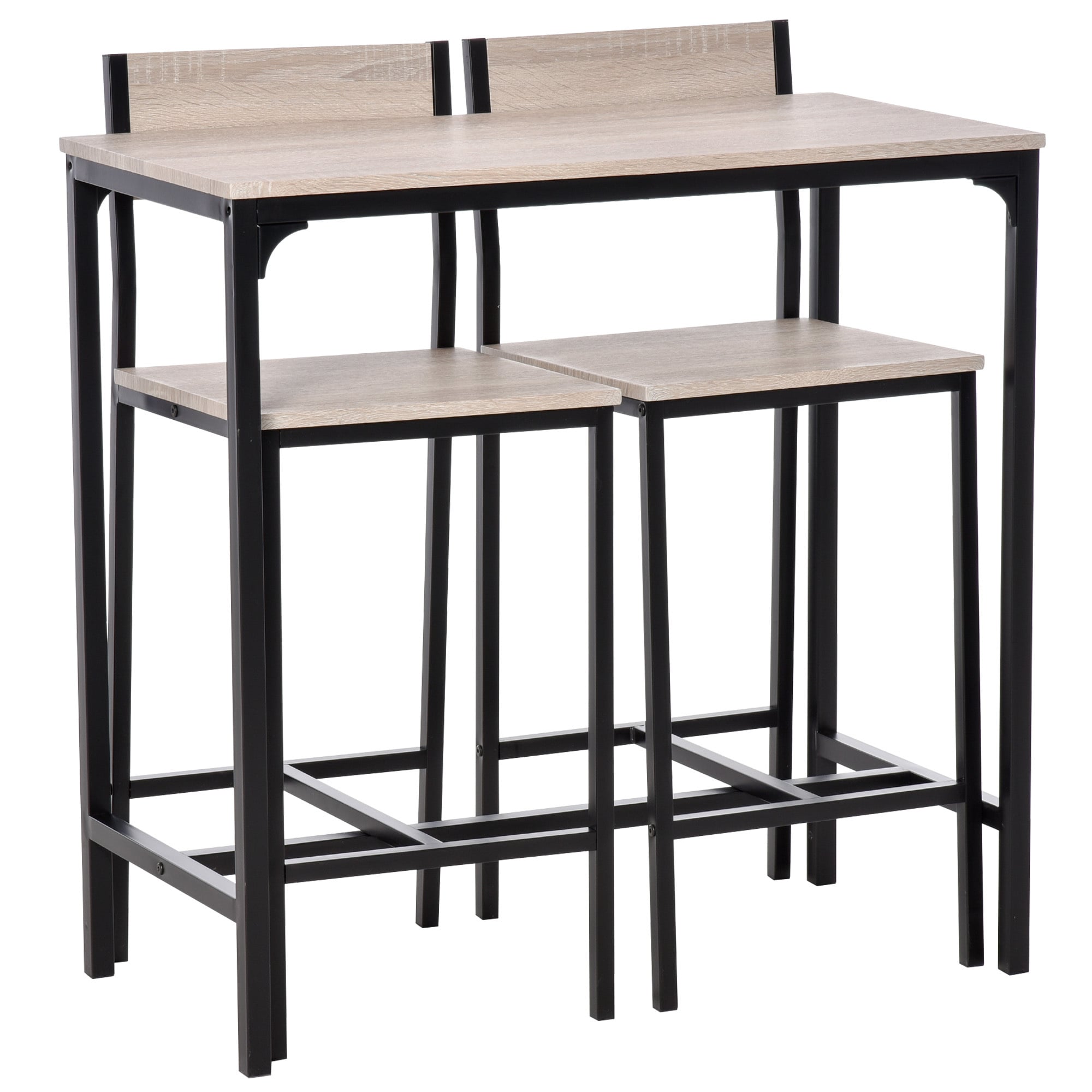HOMCOM Bartisch mit 2 Stühlen natur, schwarz