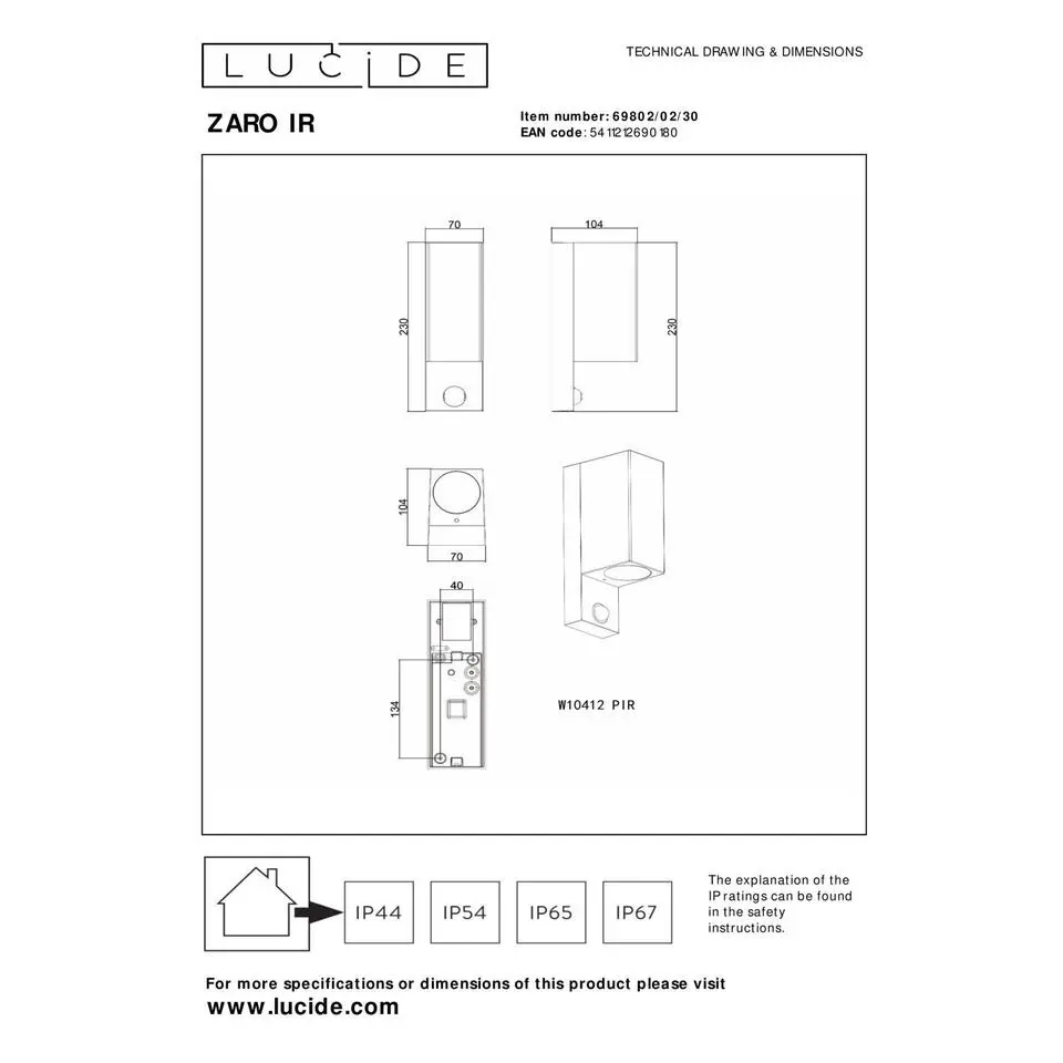 Lucide ZARO IR Wandspot - Zwart