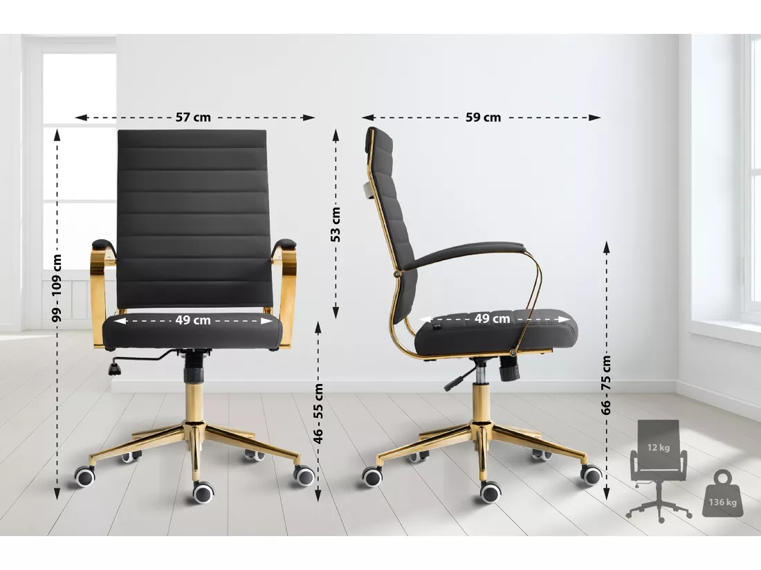 Chaise de bureau - Similicuir & Blanc - Noir - Havanna