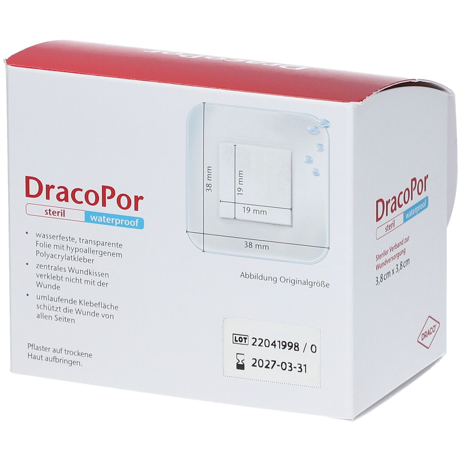 DracoPor Waterproof Wundverband 3,8 cm x 3,8 cm