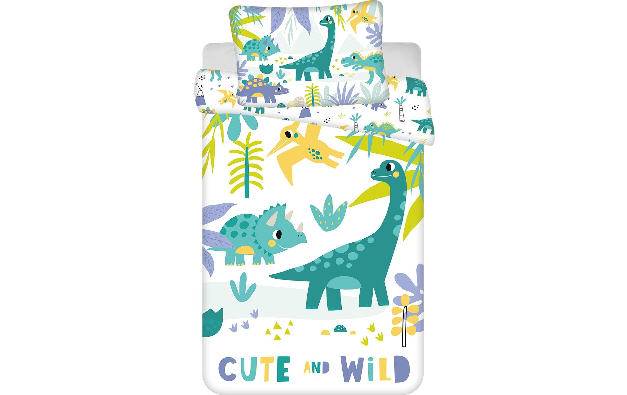 Kinderbettwäsche Dino cute & wild 100 x 135 cm + 40 x 60 cmBettwäscheset für ein kleineres Kinderbett