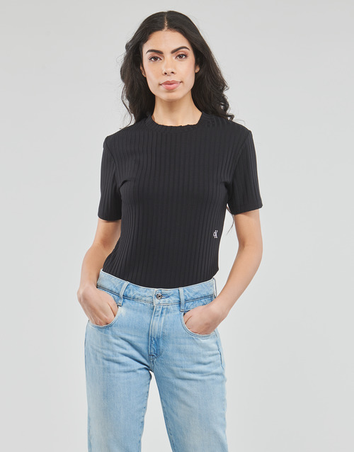 Calvin Klein Jeans - RIB SHORT SLEEVE TEE - Noir