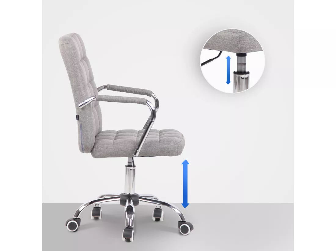 Chaise de bureau - Tissu & Métal chromé - Gris - Terni