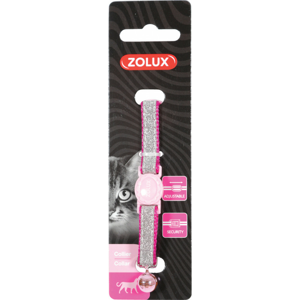 Collier shiny nylon réglable de 17 à 30 cm rose pour chat
