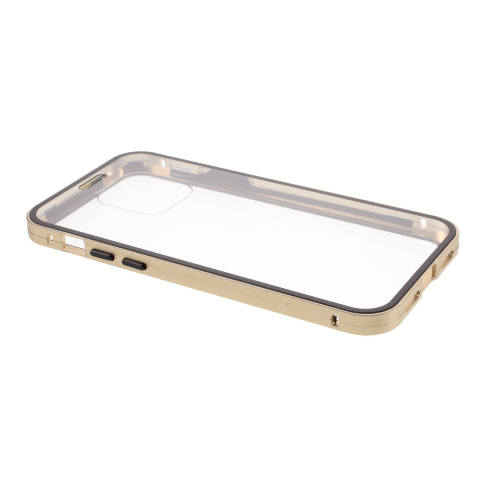 iPhone 12 / iPhone 12 Pro Magnetische Alu Schutzhülle mit Panzer Glas Backcover   Displayschutz (Magnet-Technologie) - Gold