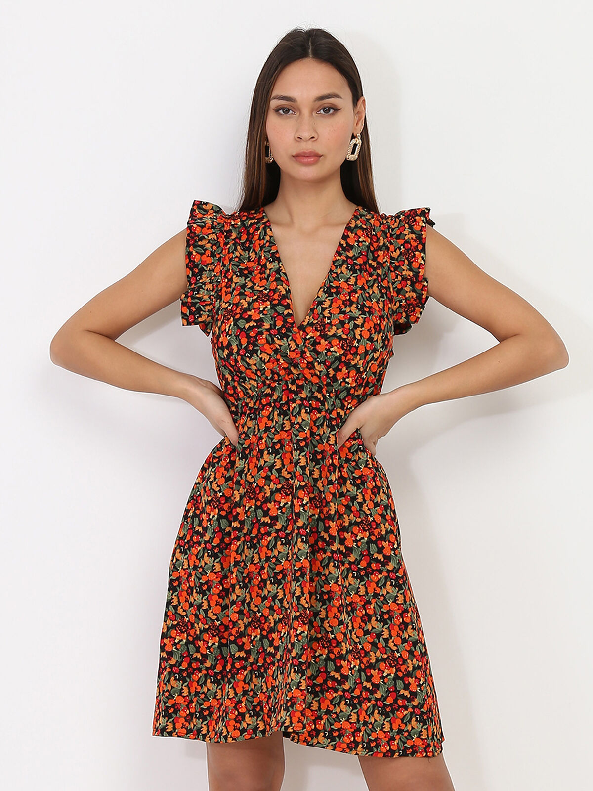 Robe patineuse à motif printanier- Noir