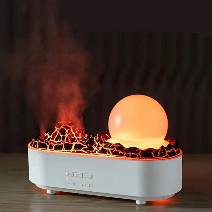 (200ml) Vulkan USB Luftbefeuchter Aroma Öl Diffuser mit LED Beleuchtung - Weiss / Schwarz