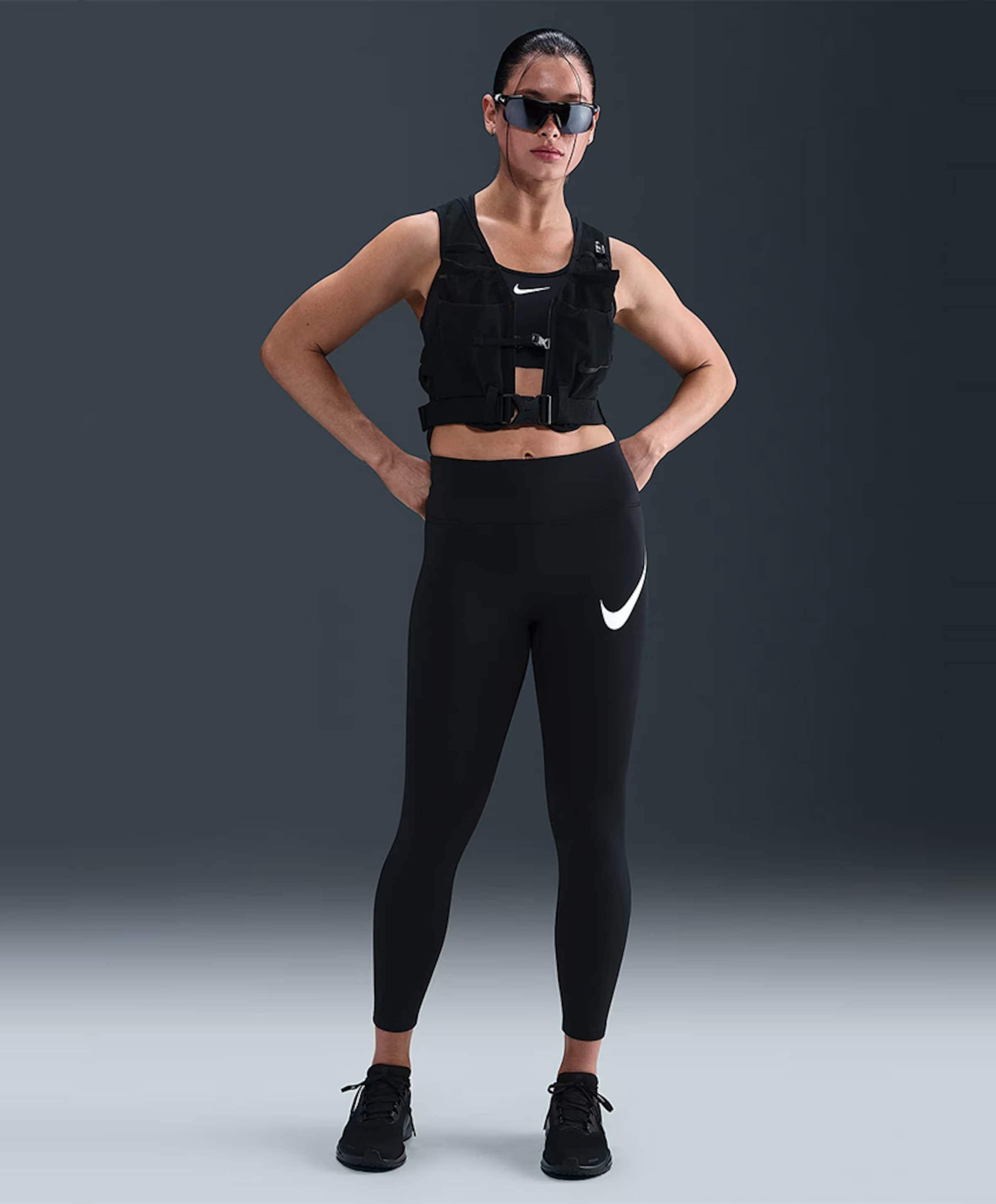 Nike Nike Tempo Swoosh Run Women's High- dames tights zwart