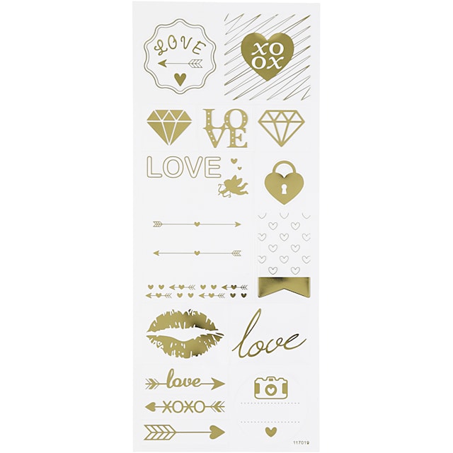 Stickers, love, ark 10x24 cm, gull, 1 ark