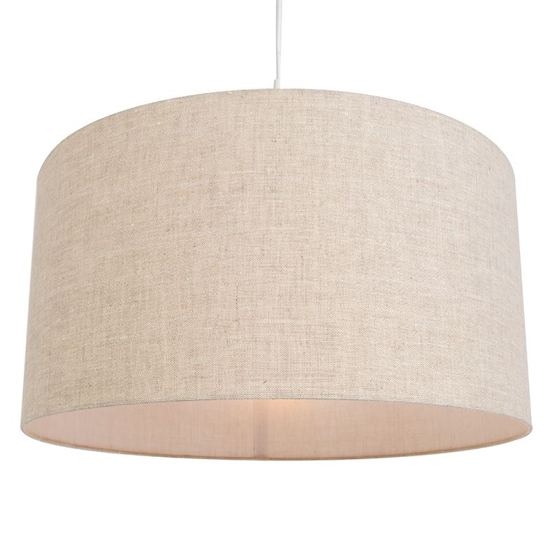 Landelijke hanglamp wit met katoenen kap lichtgrijs 50 cm - Combi