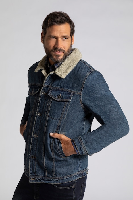 Jeansjacke, Denim, Teddyfutter, Hemdkragen, bis 8 XL