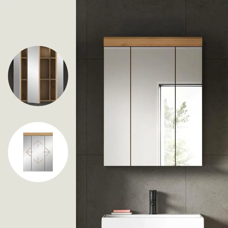 Hioshop Scout spiegelkast 3 spiegeldeuren salvie decor- eiken decor