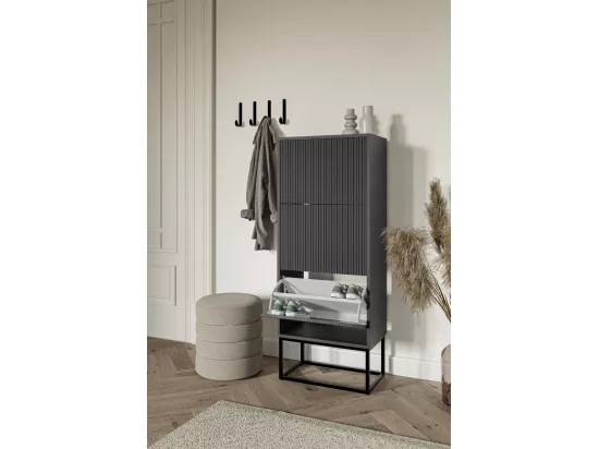 Meuble à chaussures 3 portes - 50x30x125 cm - noir avec pieds noires - VELDIO
