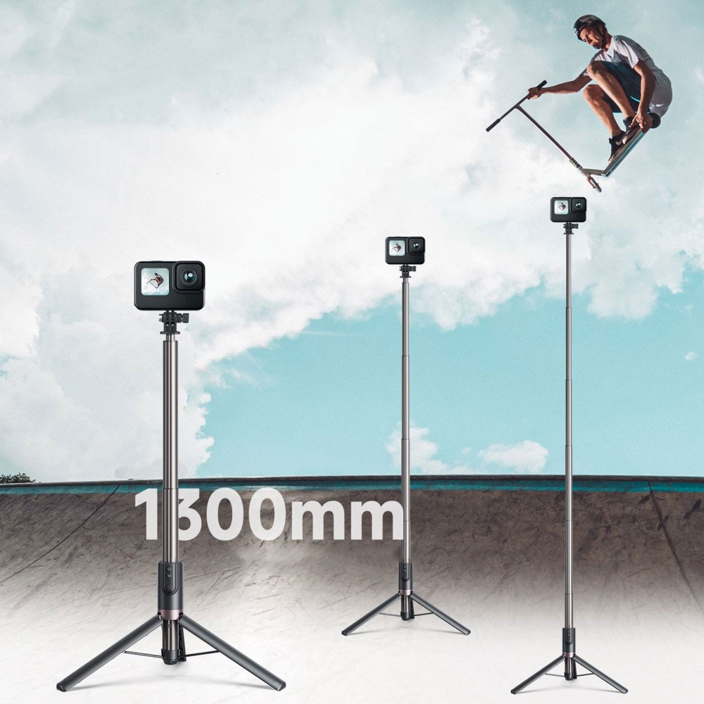 (130cm) 360° Grad Selfie Stick Tripod Dreibein Stativ Halterung mit Bluetooth Fernauslöser für Smartphone und GoPro (mit Adapter) - Schwarz