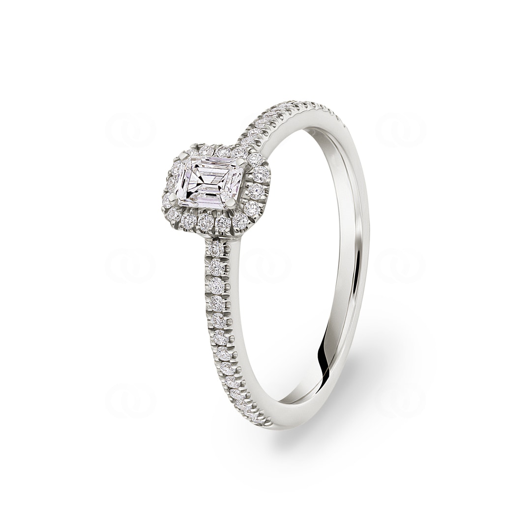 Emerald Halo Diamantring 750/18 K Weissgold 0.51 ct G/si