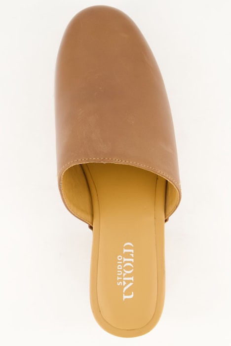 Leder-Clogs, echtes Leder, goldene Nieten, Plateausohle, Weite H