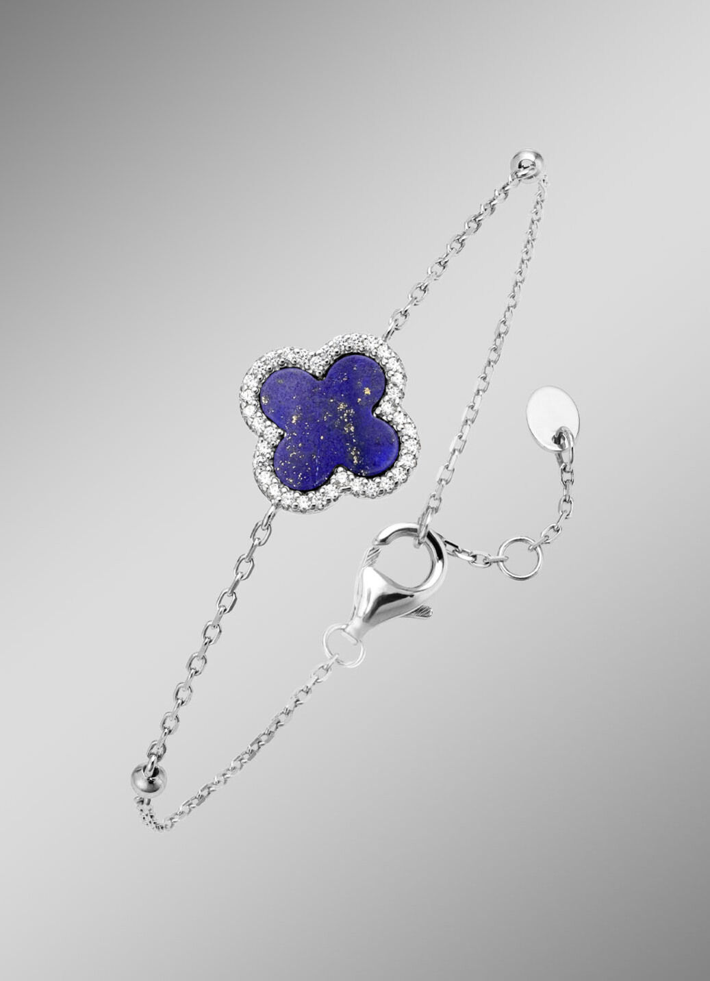 Kleeblatt-Armband mit echt Lapislazuli und synth. Zirkonia