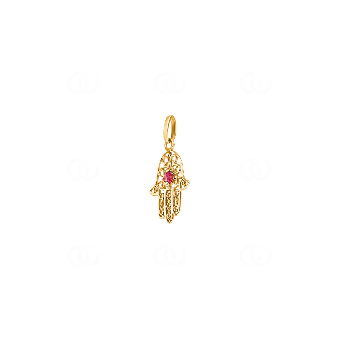 Anhänger 750/18 K Gelbgold Fatima-Hand mit Rubin