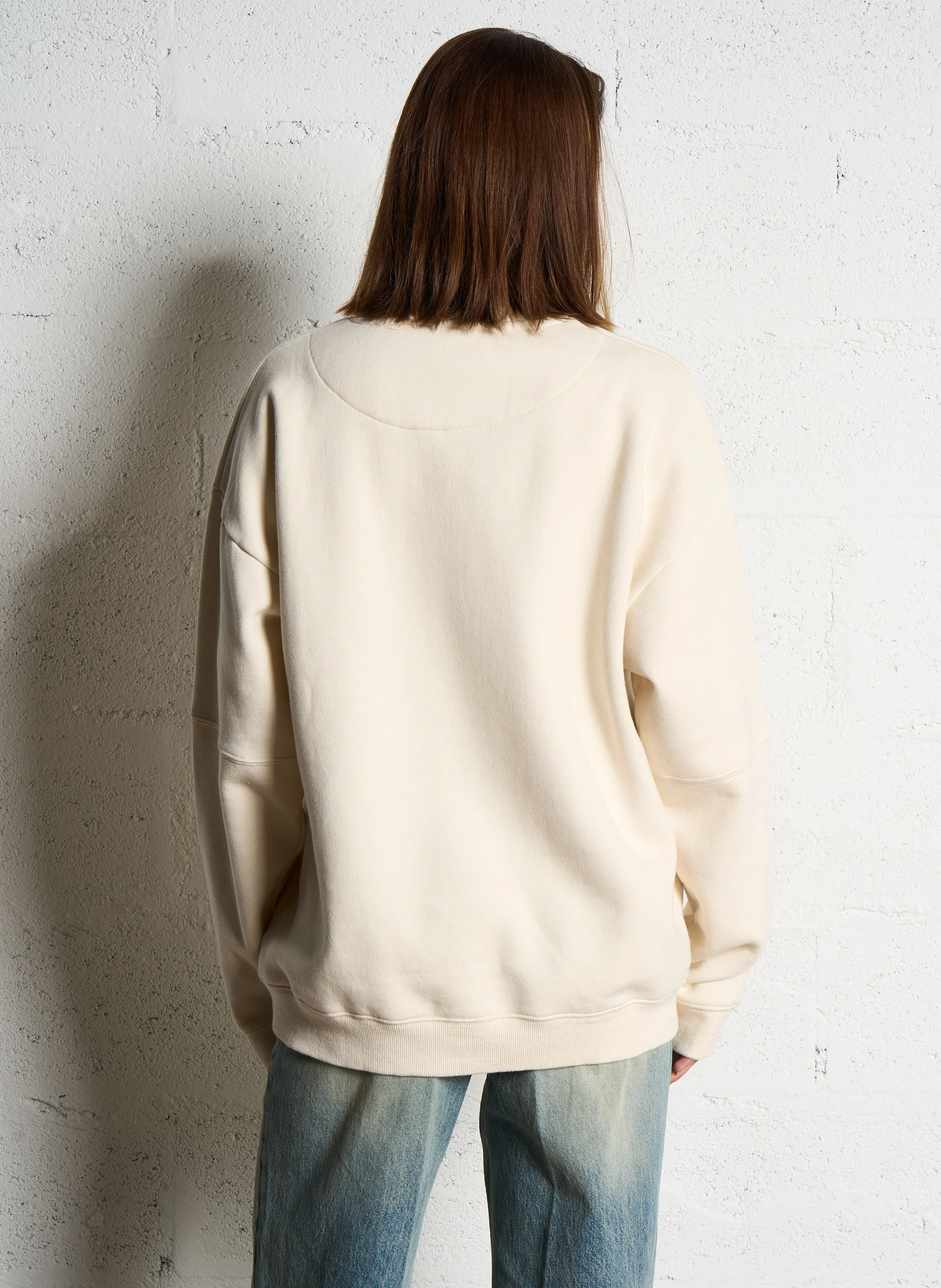 ROLLER CIRCLE - Sweat ample col rond sérigraphié en coton mélangé | Beige