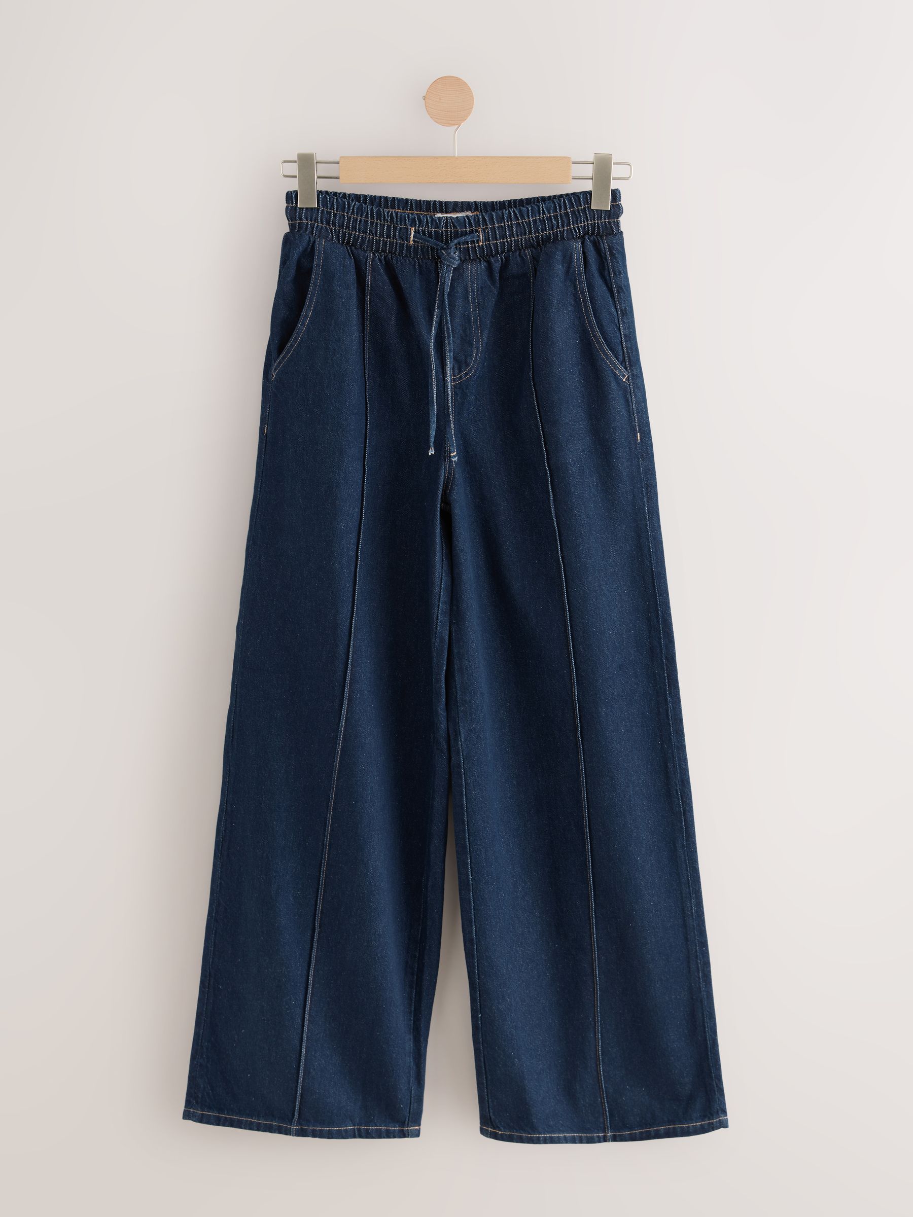 Donkerblauw - Denim joggingbroek met plooitjes en wijde pijpen