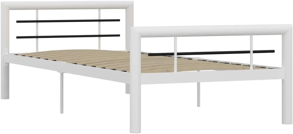 vidaXL Bettgestell Bett Metallbett Schlafzimmerbett Einzelbett Bettrahmen Schlafzimmermöbel Ehebett Lattenrost Weiß Schwarz Metall 100x200cm DB9825199