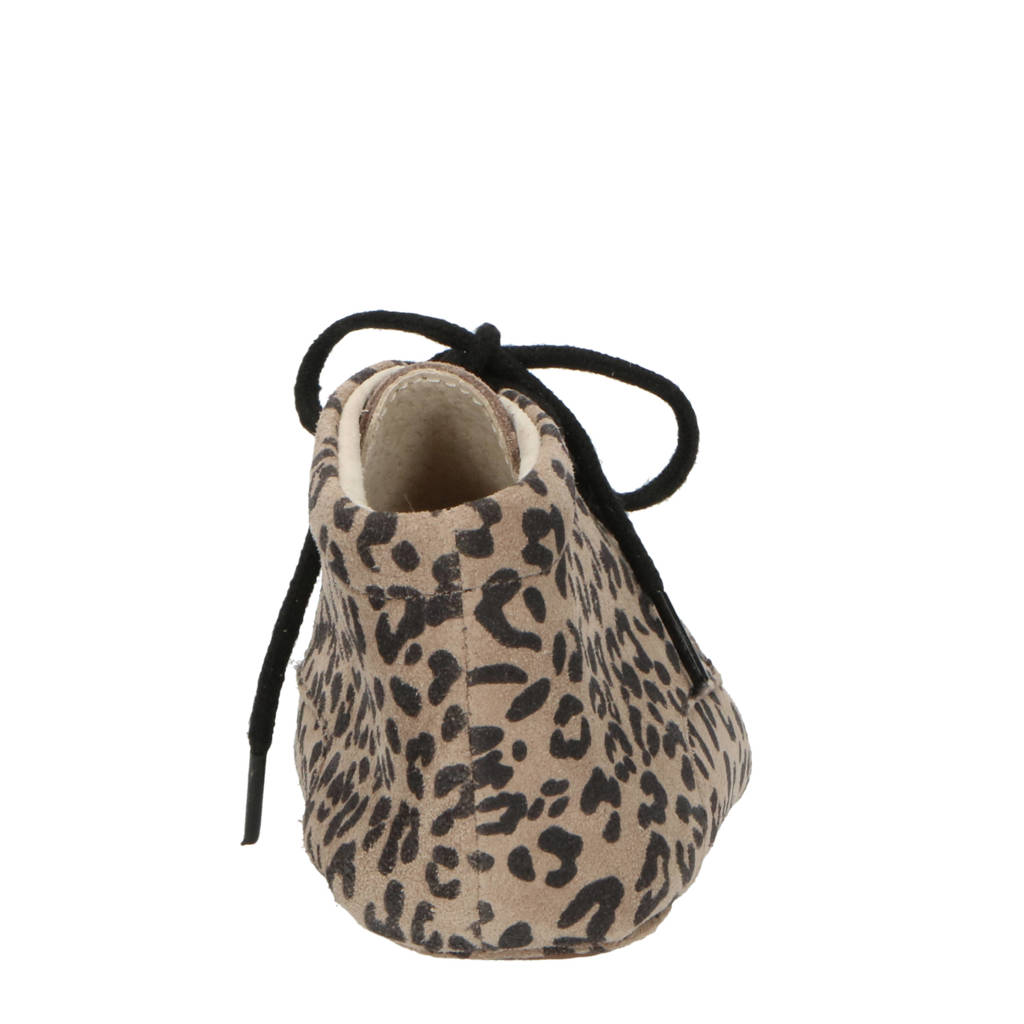 Mavies leren babyschoenen met panterprint beige