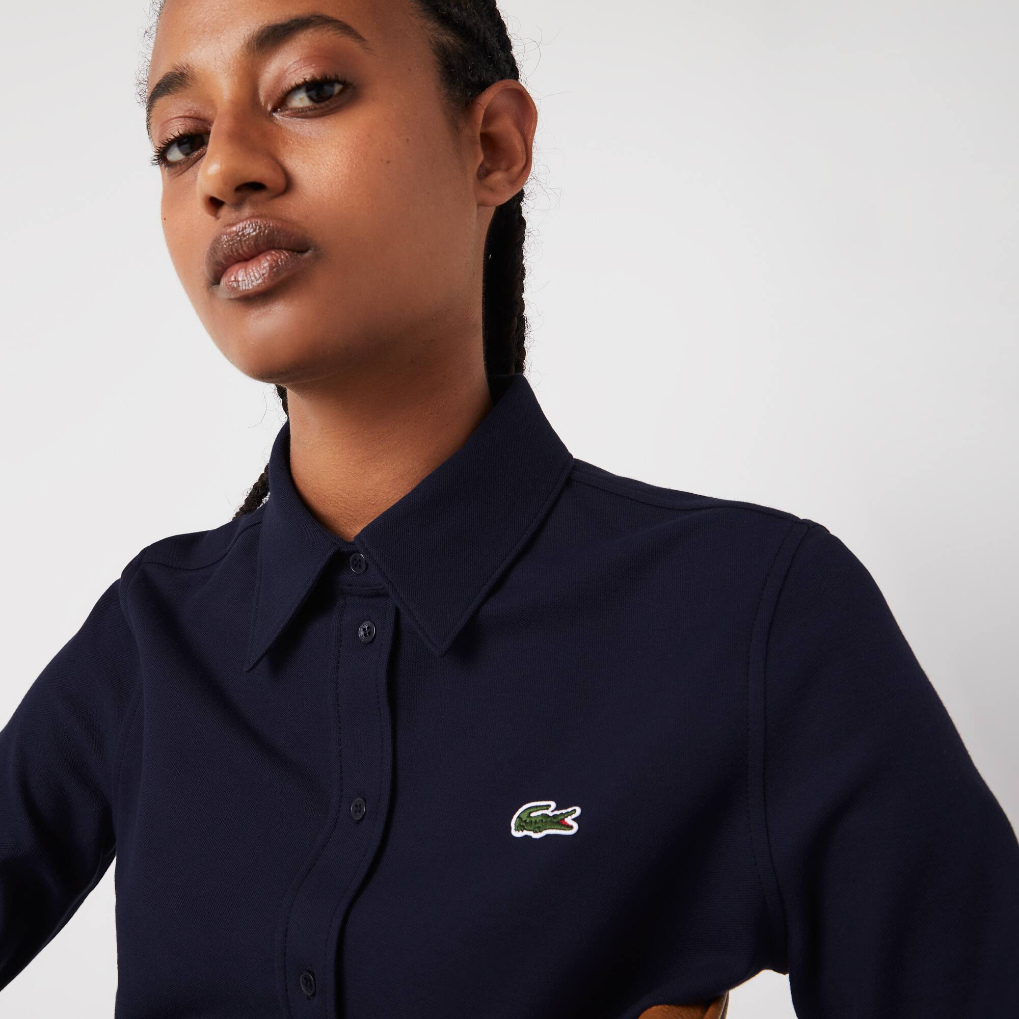Damen LACOSTE Bluse mit French-Kragen aus Baumwoll-Piqué Hemden & Tops - Blau - Lacoste - Damen