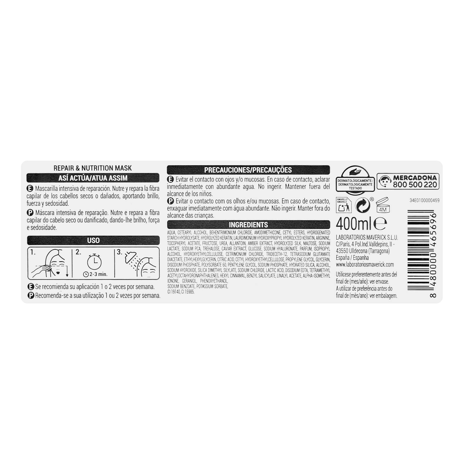 Masque Deliplus Réparateur et Nutrition pour cheveux secs et abîmés