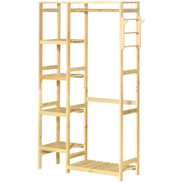 Homcom Charriot de Bambú Charriot de Pé com Prateleiras de 4 Níveis com Barra Prateleira Inferior 90x30x155cm Natural