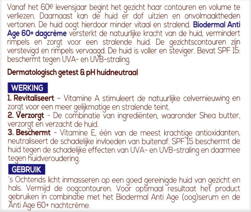 Biodermal - Anti Age Dagcrème - Dagcrème - Hyaluronzuur - Ceramide - SPF15 - 50ml